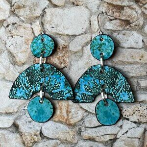 DIY Upcycled Plastic Earrings – Ocean Blue Patina Circle & Half Moons